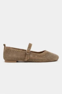 Nisantasi Shoes Titi ROME BEIGE Suede Studded GENUINE Leather Hair Clip Detailed Flat Sole Women Flats