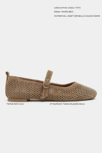 Nisantasi Shoes Titi ROME BEIGE Suede Studded GENUINE Leather Hair Clip Detailed Flat Sole Women Flats - Image 3