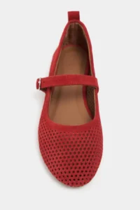 Nisantasi Shoes Titi Red SUEDE Studded GENUINE Leather Hair Clip Detailed Flat Sole Women Flats - Image 3