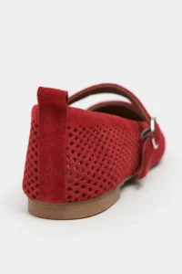 Nisantasi Shoes Titi Red SUEDE Studded GENUINE Leather Hair Clip Detailed Flat Sole Women Flats - Image 4