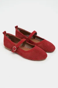 Nisantasi Shoes Titi Red SUEDE Studded GENUINE Leather Hair Clip Detailed Flat Sole Women Flats - Image 5