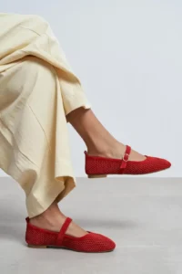 Nisantasi Shoes Titi Red SUEDE Studded GENUINE Leather Hair Clip Detailed Flat Sole Women Flats - Image 7