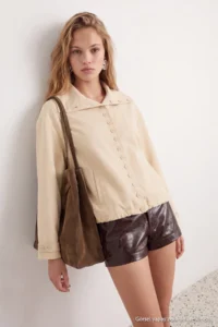 TRENDYOLMİLLA Beige High Neck buttoned Oversized Pattern Coat