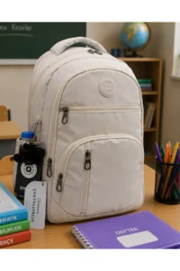 Bevitton 1710 Beige Waterproof Fabric School Bag Unisex School Backpack - Image 2