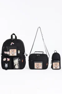 Roxbros Kawaii Korean Style Set of 3 Kids Primary School Bag with Pen Holder Lunch Bag Backpack with Accessories
