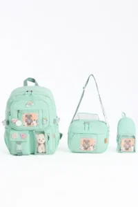 Roxbros Kawaii Korean Style Set of 3 Kids Primary School Bag with Pen Holder Lunch Bag Backpack with Accessories