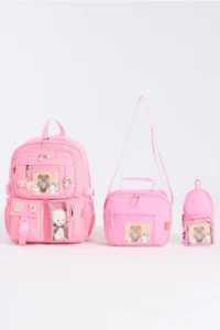 Roxbros Korean Style Set of 3 Accessories Girls Primary School Bag with Pen Holder Lunch Bag Backpack
