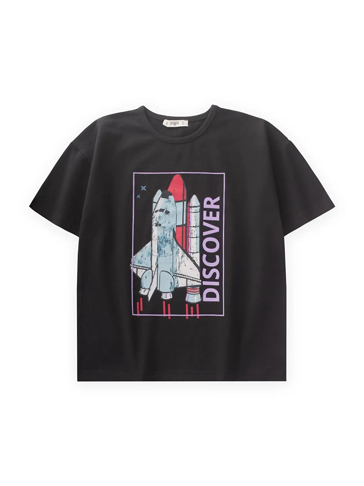 S000423974-19351_1 Cigit Discover Printed T-Shirt 8/12 Y Black - Image 1