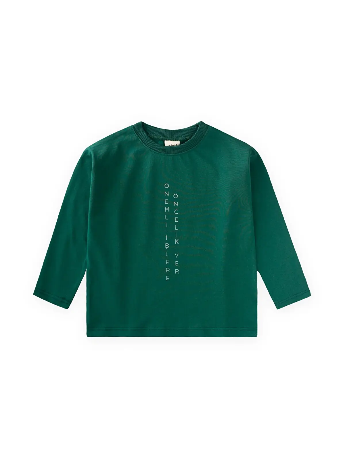 S000516773-18194_1 Cigit Slogan Long Sleeve T-Shirt 2/10 Y Green - Image 1