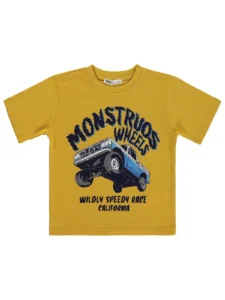 Civil Boys Monstruos Car Printed 2/5 Y T-Shirt - Mustard