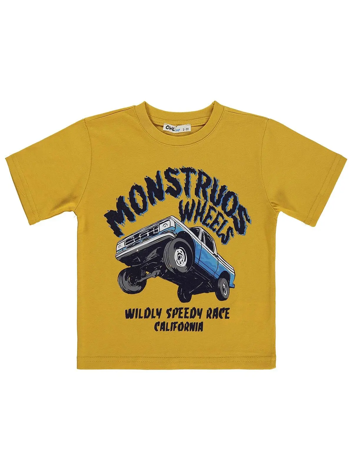 S000582805-7379_1 Civil Boys Monstruos Car Printed 2/5 Y T-Shirt - Mustard - Image 1