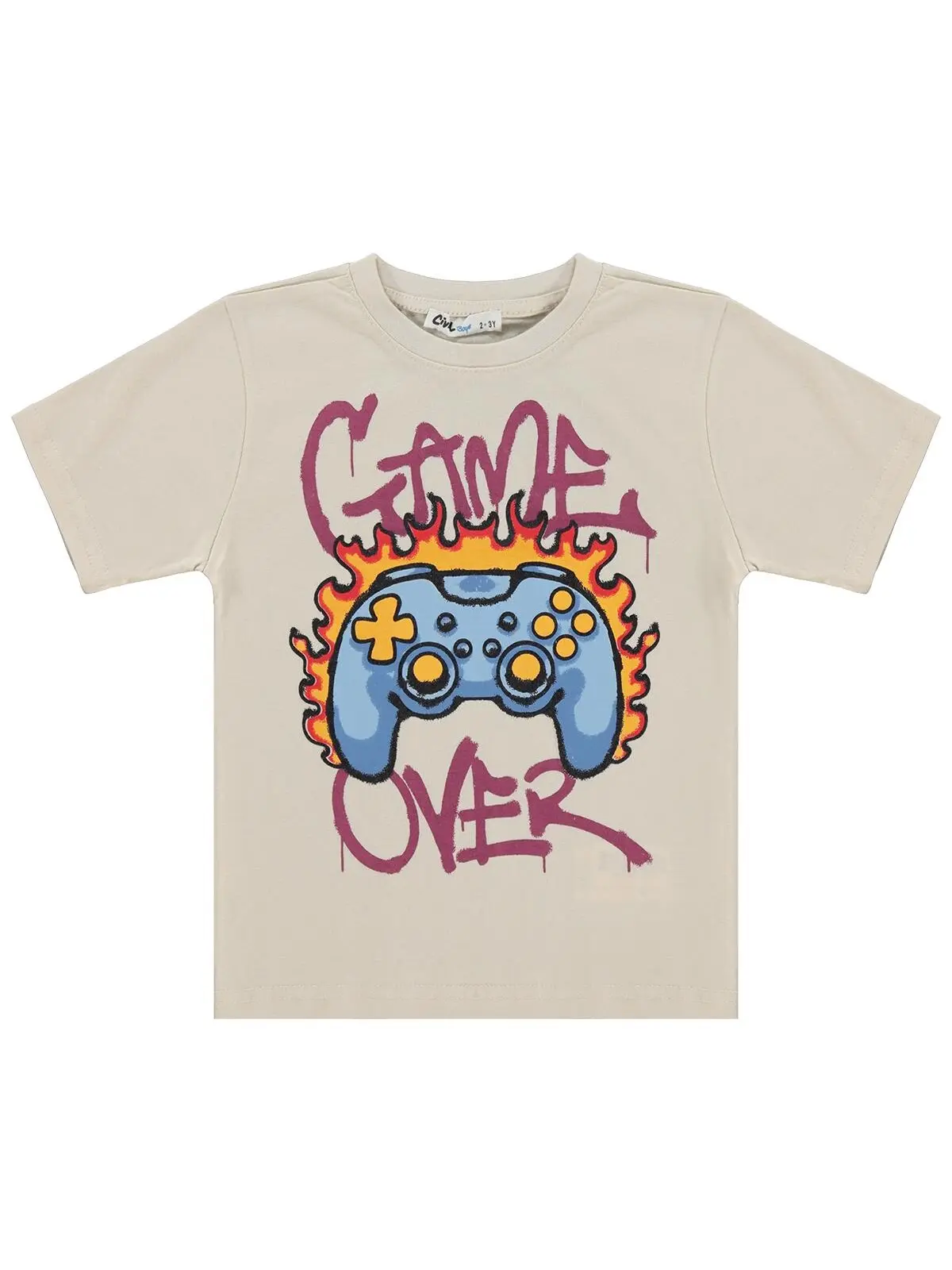 S000582825-19928_1 Civil Boys GAME OVER Printed 2/5 Y T-Shirt - Beige - Image 1