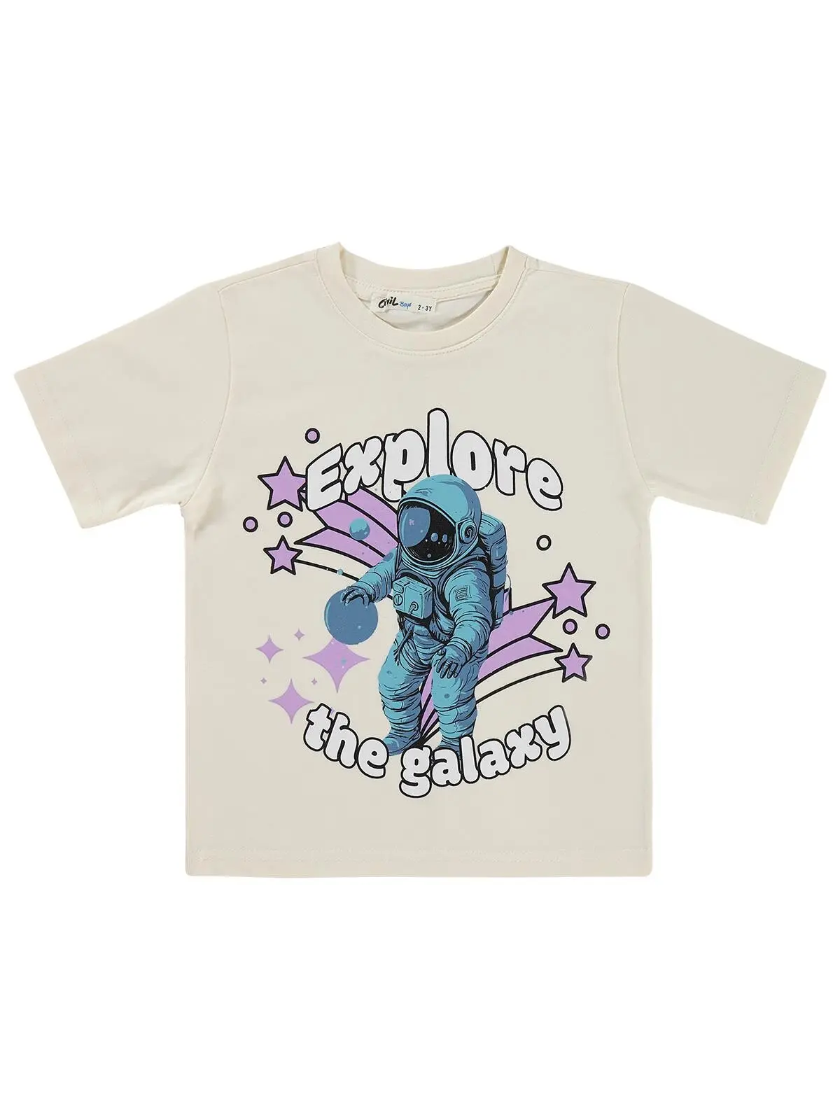 S000582826-19965_1 Civil Boys EXPLORE ASTRONOT Printed 2/5 Y T-Shirt - Ecru - Image 1