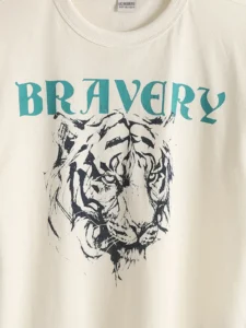 LCW Kids Ecru Crew Neck Printed Short Sleeve Boys' T-Shirt - Image 4