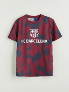 LCW Kids Burgundy Crew Neck Barcelona Printed Boys' T-Shirt