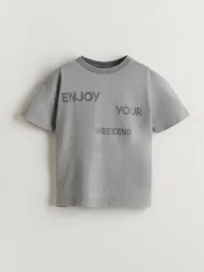 LCW Kids Gray Crew Neck Printed Boys' T-Shirt