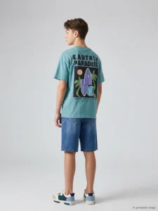 LCW Kids Green Crew Neck Boys' T-Shirt - Image 2