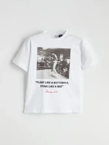 LCW Kids White Crew Neck Muhammed Ali Printed Boys' T-Shirt