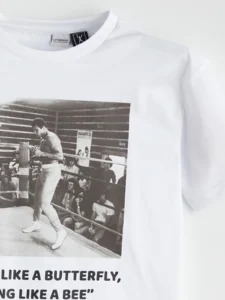 LCW Kids White Crew Neck Muhammed Ali Printed Boys' T-Shirt - Image 2
