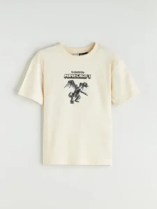 LCW Kids Beige Minecraft Printed Boys' T-Shirt