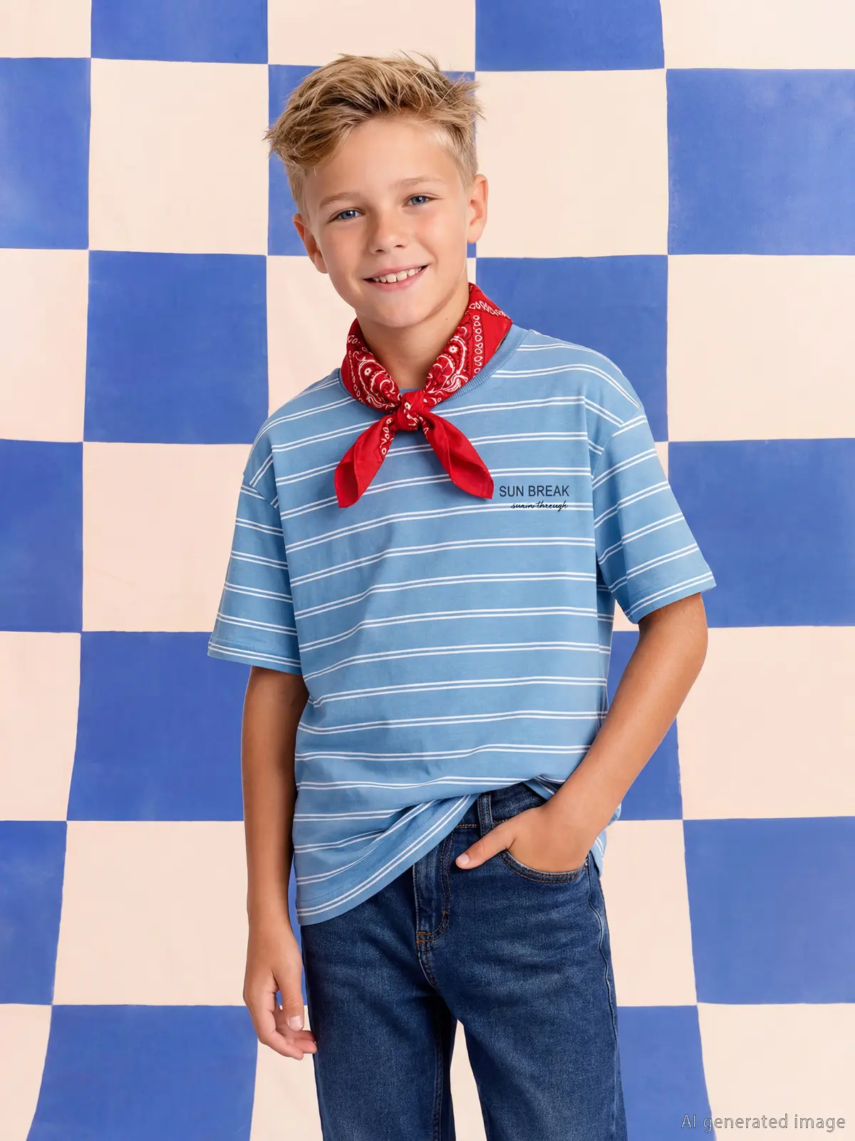 S62136Z4-LQQ_1 LCW Kids Blue Crew Neck Striped Boys' T-Shirt - Image 1