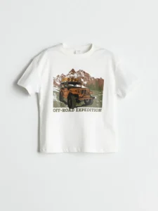 LCW Kids White Crew Neck Printed Boys' T-Shirt