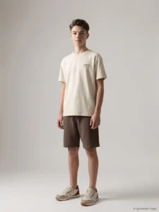 LCW Kids Beige Crew Neck Text Printed Boys' T-Shirt - Image 2