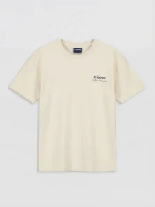 LCW Kids Beige Crew Neck Text Printed Boys' T-Shirt - Image 3