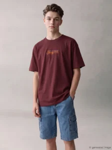 LCW Kids Burgundy Printed Boys' T-Shirt