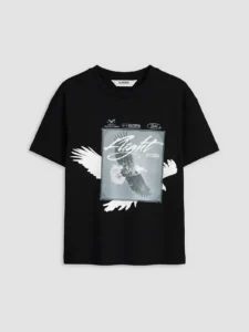 LCW Kids Black Crew Neck Printed Boys' T-Shirt - Image 2