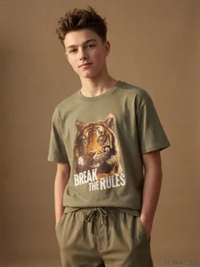 LCW Kids Khaki Crew Neck Printed Boys' T-Shirt - Image 2