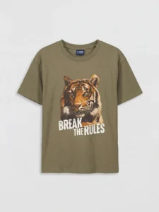 LCW Kids Khaki Crew Neck Printed Boys' T-Shirt - Image 3