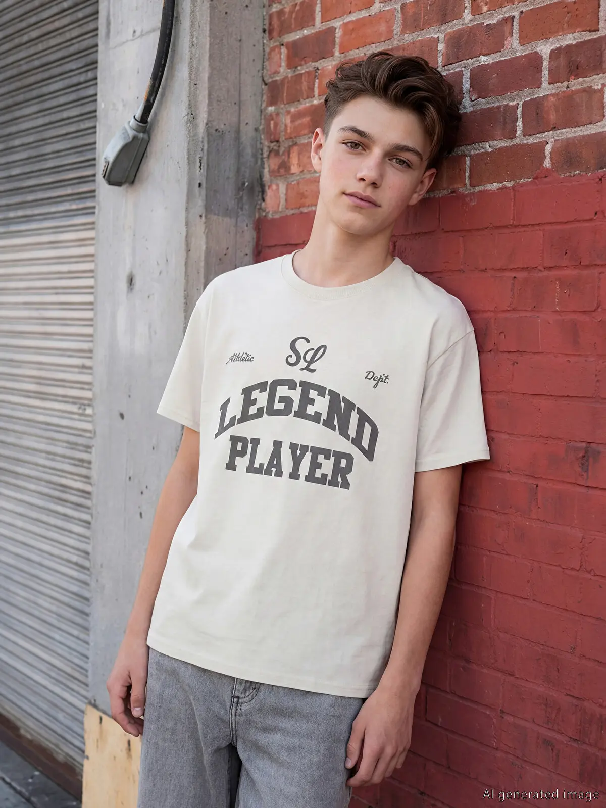 S6AR64Z4-ZAK_1 LCW Kids Beige Crew Neck Printed Boys' T-Shirt - Image 1