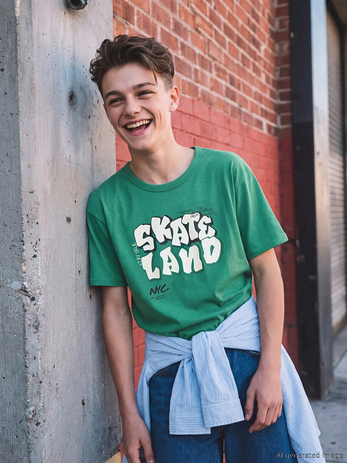 S6AS03Z4-GRE_1 LCW Kids Green Printed Boys' T-Shirt - Image 1