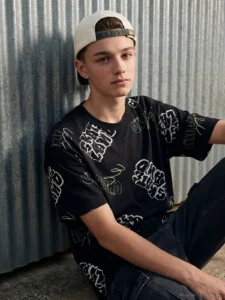 LCW Kids Black Printed Crew Neck Boys' T-Shirt - Image 2