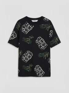 LCW Kids Black Printed Crew Neck Boys' T-Shirt - Image 3