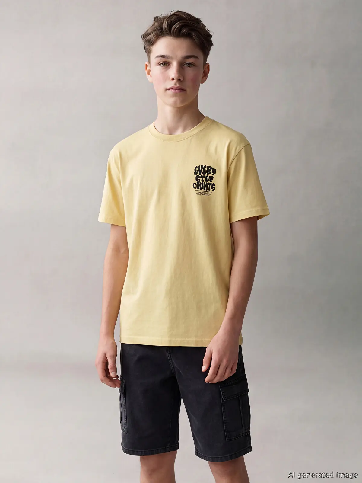 S6AS05Z4-FTN_1 LCW Kids Green Crew Neck Boys' T-Shirt - Image 1
