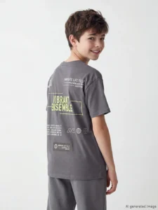 LCW Kids Gray Crew Neck Printed Boys' T-Shirt - Image 2