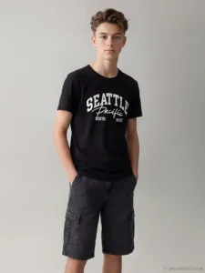 LCW Kids Black Crew Neck Printed Boys' T-Shirt