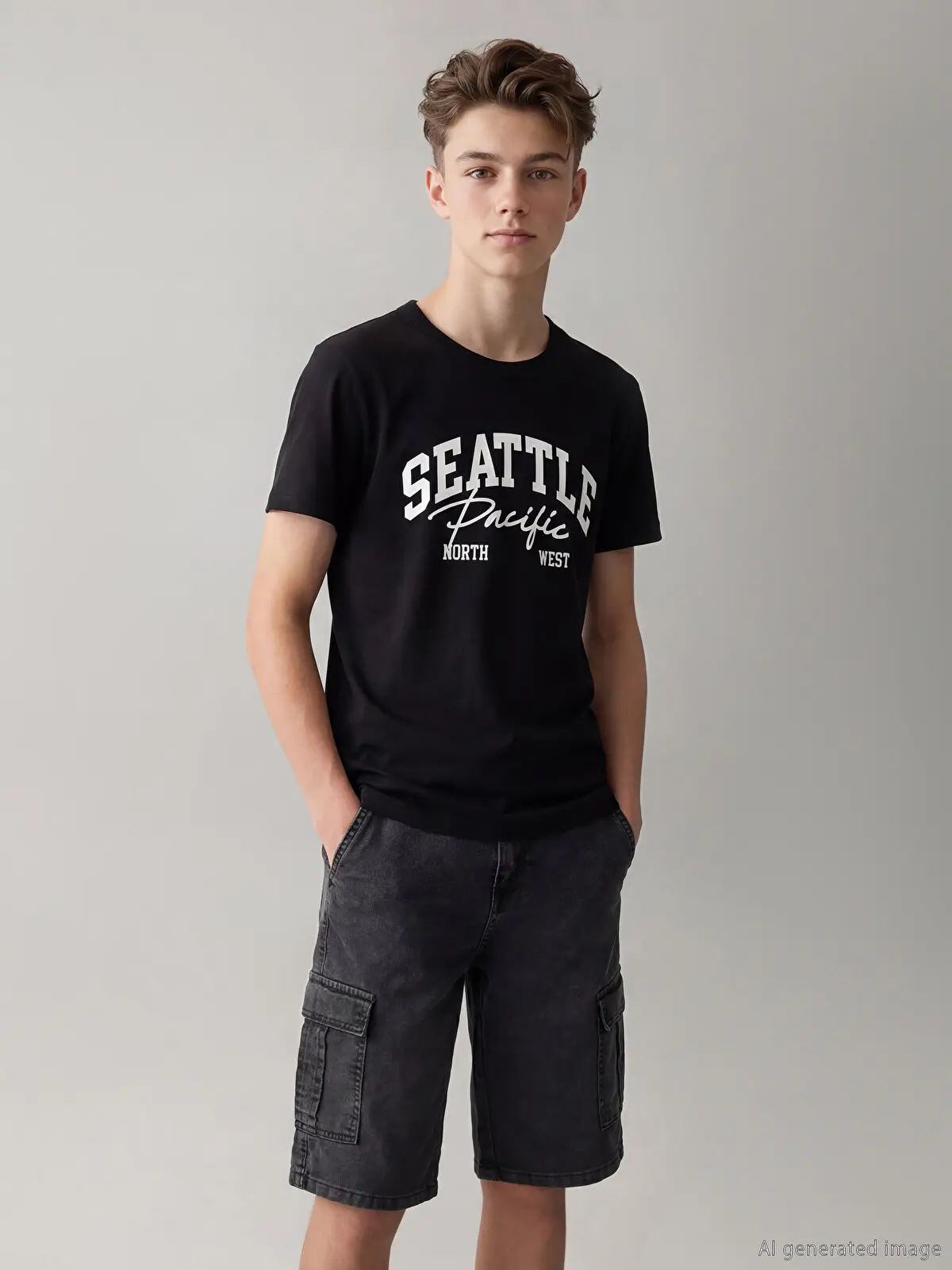 S6BC38Z4-CVL_1 LCW Kids Black Crew Neck Printed Boys' T-Shirt - Image 1