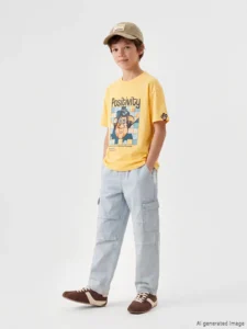 LCW Kids Yellow Nostaljik Monkey Printed Unisex Kids T-Shirt