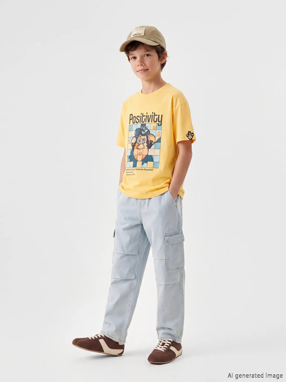 S6BI54Z4-VJK_1 LCW Kids Yellow Nostaljik Monkey Printed Unisex Kids T-Shirt - Image 1