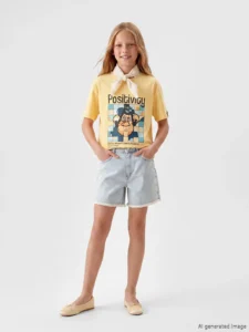 LCW Kids Yellow Nostaljik Monkey Printed Unisex Kids T-Shirt - Image 2