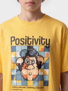 LCW Kids Yellow Nostaljik Monkey Printed Unisex Kids T-Shirt - Image 3