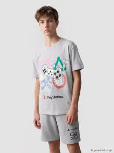 LCW Kids Gray Crew Neck PlayStation Printed Boys' T-Shirt