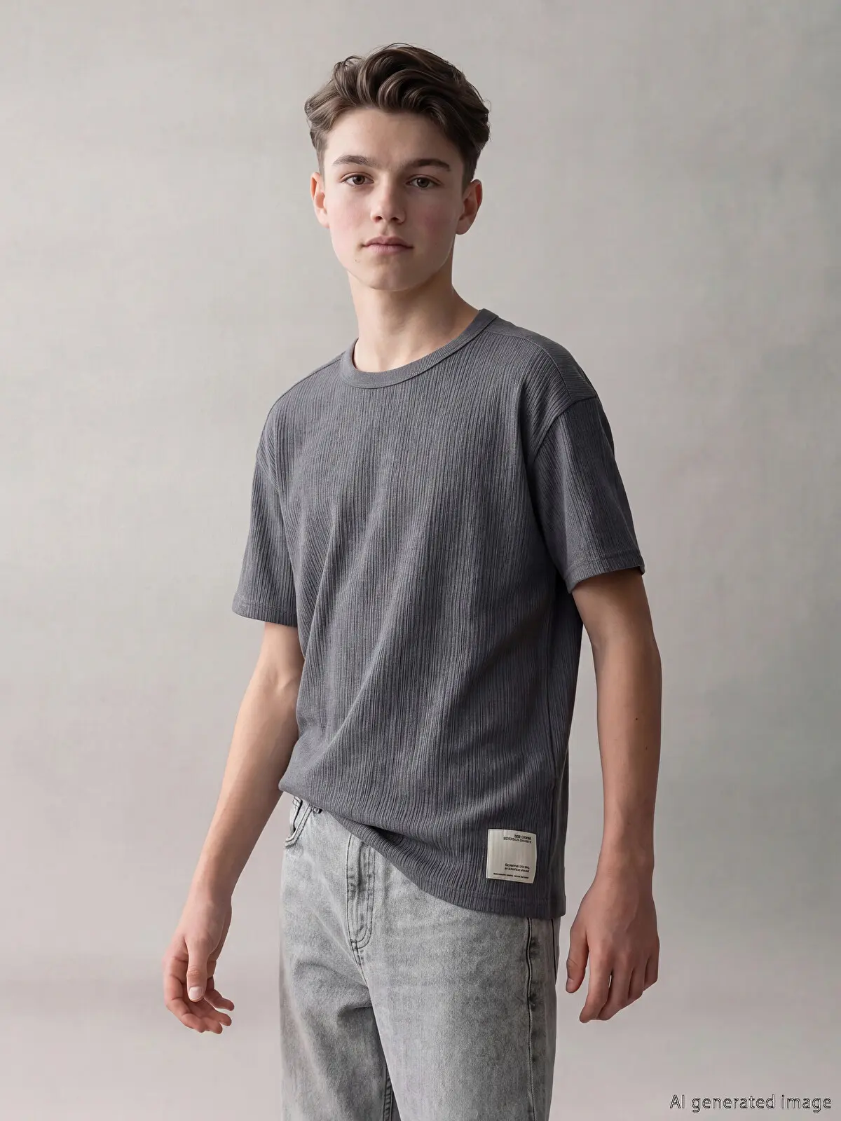 S6BO46Z4-R2H_1 LCW Kids Gray Boys' textured T-Shirt - Image 1