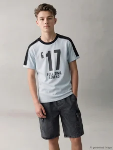 LCW Kids Gray Crew Neck Printed Boys' T-Shirt