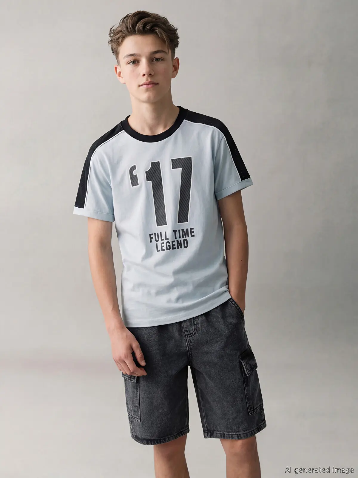 S6BO48Z4-G7J_1 LCW Kids Gray Crew Neck Printed Boys' T-Shirt - Image 1