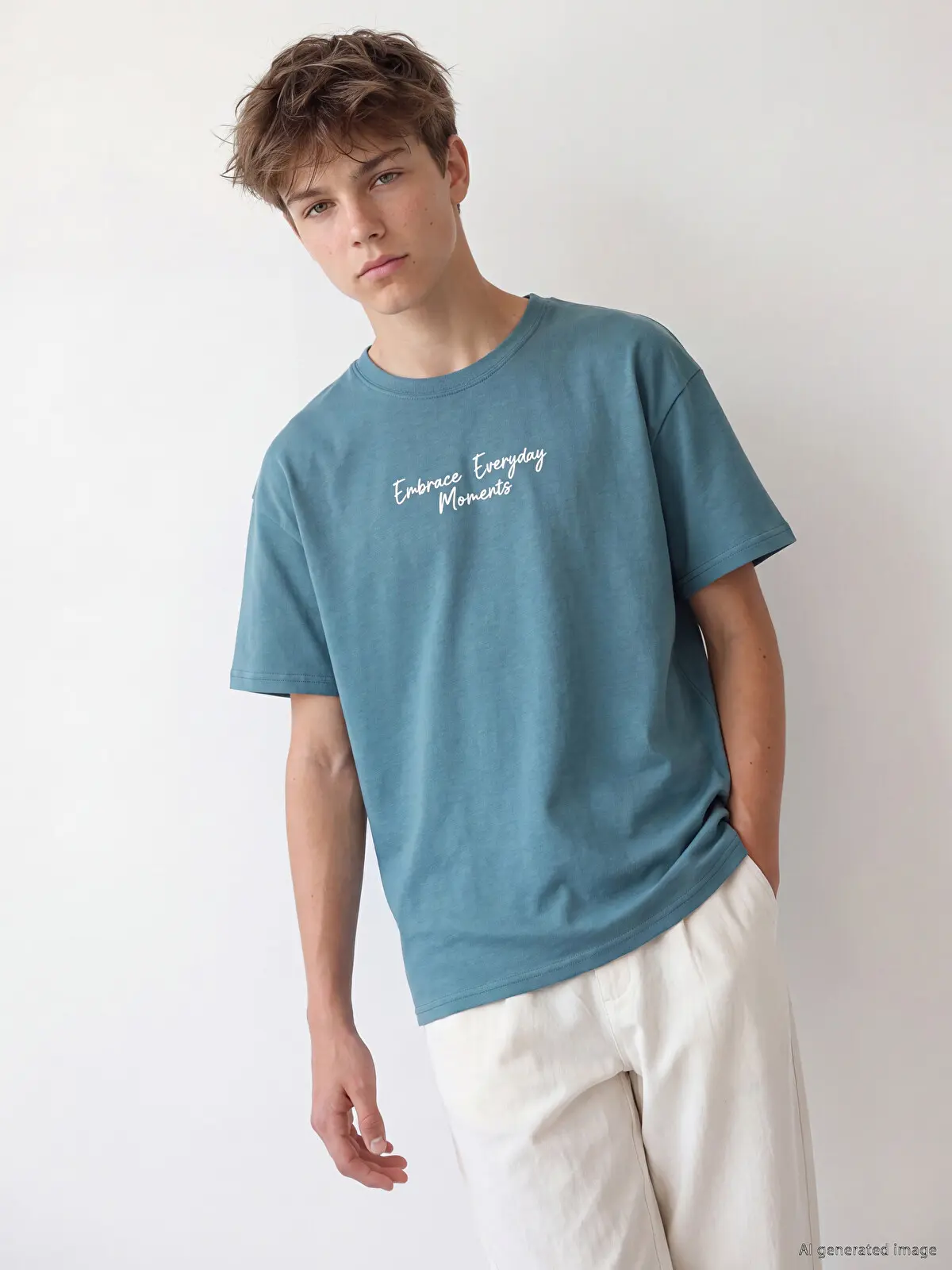 S6BU10Z4-H7V_1 LCW Kids Green Text Printed Boys' T-Shirt - Image 1