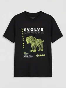 LC WAIKIKI Black Crew Neck Printed Boys' T-Shirt
